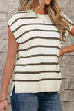 Stripe Side Slits Crewneck Sweater Vest