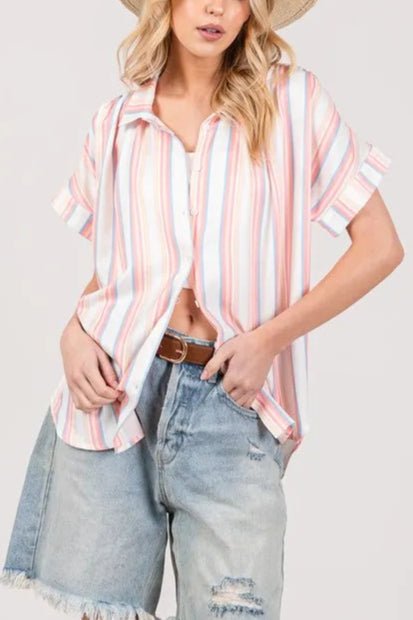 Striped Button Down Top – Women’s Relaxed Fit Fashion Blouse