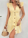 Striped Button Front Cap Sleeve Dress