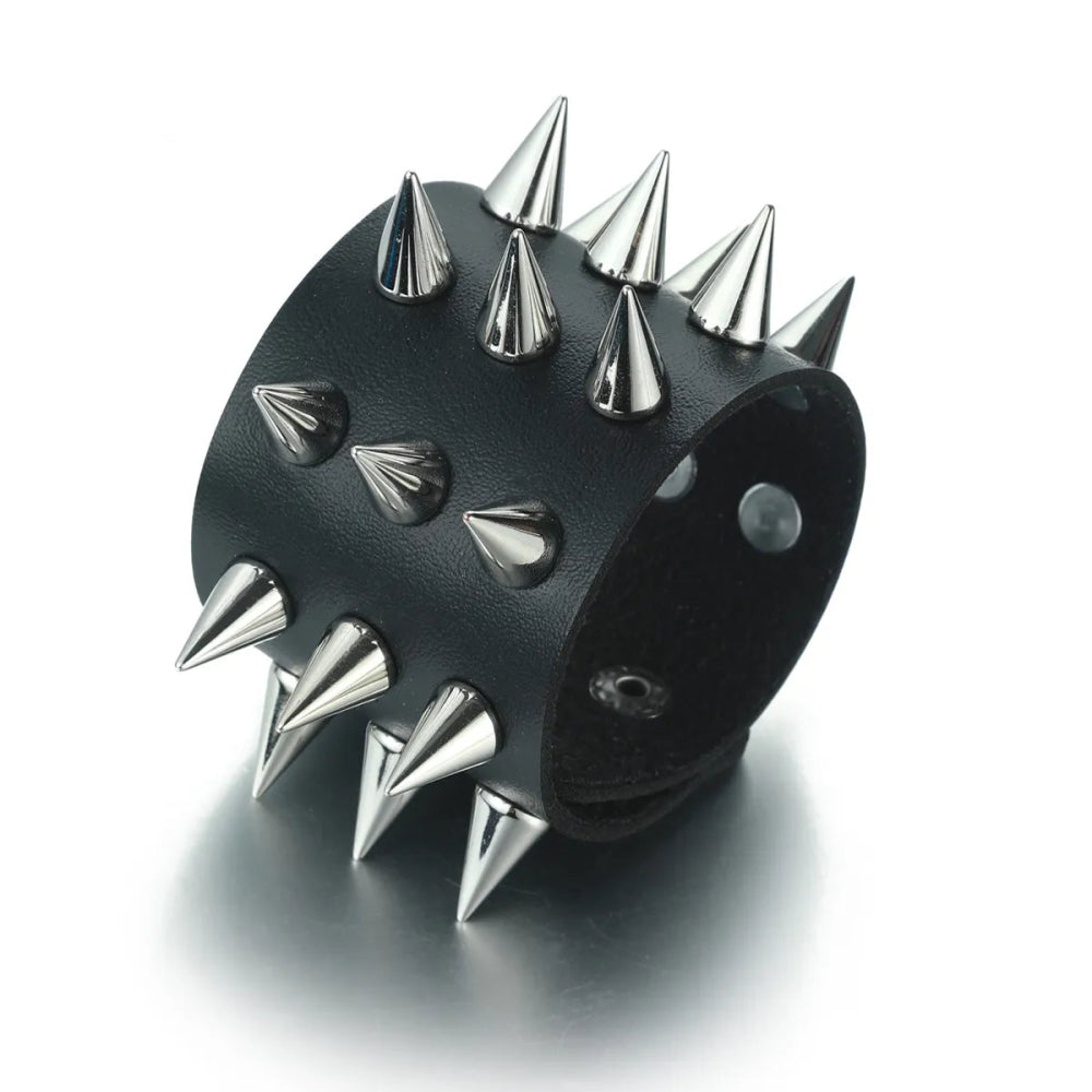 Studded Goth Accessory, Black Leather Punk Bracelet - In Control Clothing