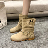 Studded Suede Mid - Calf Harness Boots