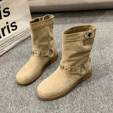 Studded Suede Mid - Calf Harness Boots