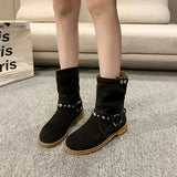 Studded Suede Mid - Calf Harness Boots