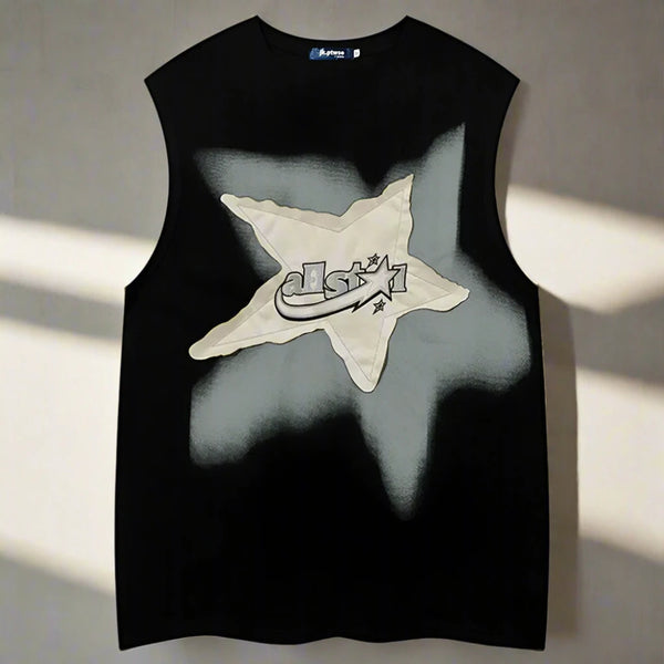 Style Oversized Tank Vest - Men's Star Patchwork Top, Y2K Fashion