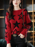 Stylish Star Pattern O - Neck Sweater - Cozy Winter Pullover for Women - In Control Clothing