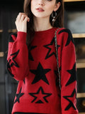 Stylish Star Pattern O - Neck Sweater - Cozy Winter Pullover for Women - In Control Clothing