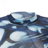 Stylish Y2K Blue Swirl Pattern Long Sleeve Slim Tee - In Control Clothing