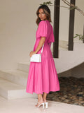 Surplice Half Puff Sleeve Midi Dress
