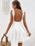 Surplice Summer Mini Dress with Tassel Hem