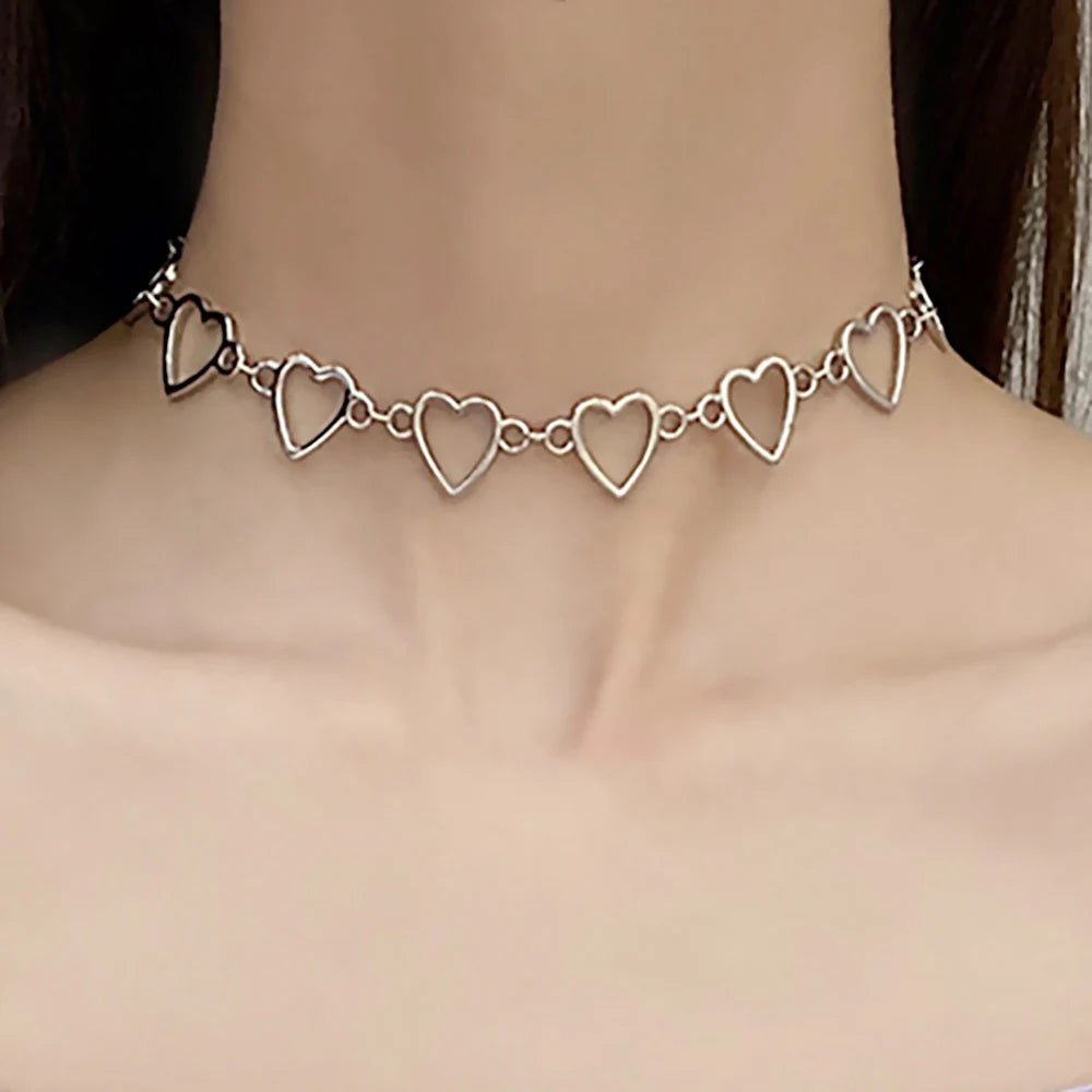 Sweet Heart Chain Collar Necklace - Cute Love Statement Accessory - In Control Clothing
