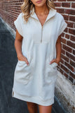 Textured Half Zip Collared Cap Sleeve Mini Dress