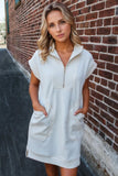 Textured Half Zip Collared Cap Sleeve Mini Dress