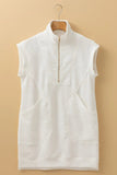 Textured Half Zip Collared Cap Sleeve Mini Dress