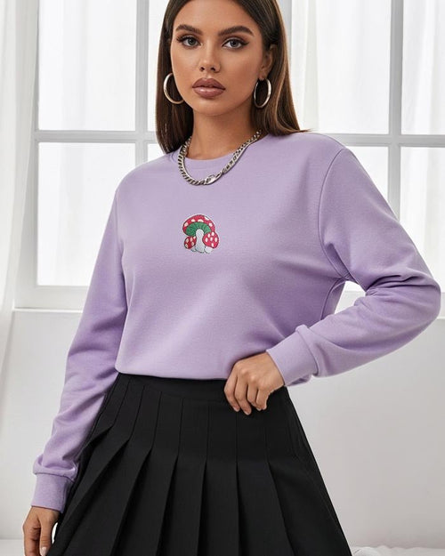 Unisex Lilac Sweatshirt with Embroidered Mushroom Graphic