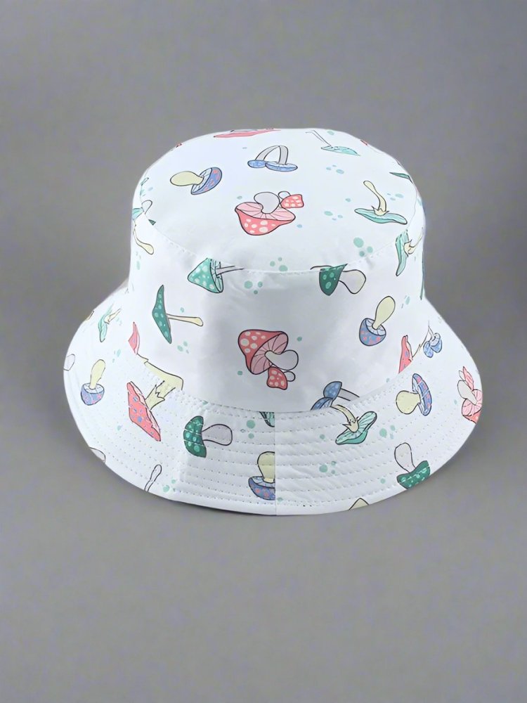 Unisex Whit Design Bucket Hat - Aesthetic Mushroom Pattern - In Control Clothing