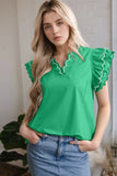 V - Neck Ruffled Cap Sleeve Blouse