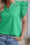 V - Neck Ruffled Cap Sleeve Blouse