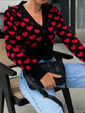 Valentine’s Day Heart V - Neck Cropped Cardigan