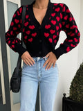 Valentine’s Day Heart V - Neck Cropped Cardigan