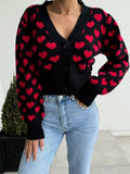 Valentine’s Day Heart V - Neck Cropped Cardigan