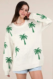 VERY J Palm Tree Graphic Oversized Knit Sweater