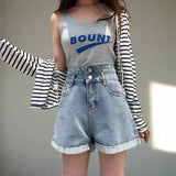 Vintage Double Button High Waisted Denim Shorts - In Control Clothing