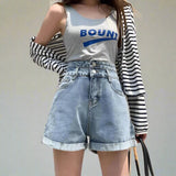 Vintage Double Button High Waisted Denim Shorts - In Control Clothing