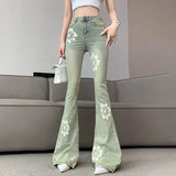 Vintage Floral High - Waist Skinny Flare Jeans - Retro Inspired - In Control Clothing