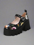 Vintage Floral Print Platform Mary Jane Women Shoes - In Control Clothing