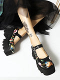 Vintage Floral Print Platform Mary Jane Women Shoes - In Control Clothing