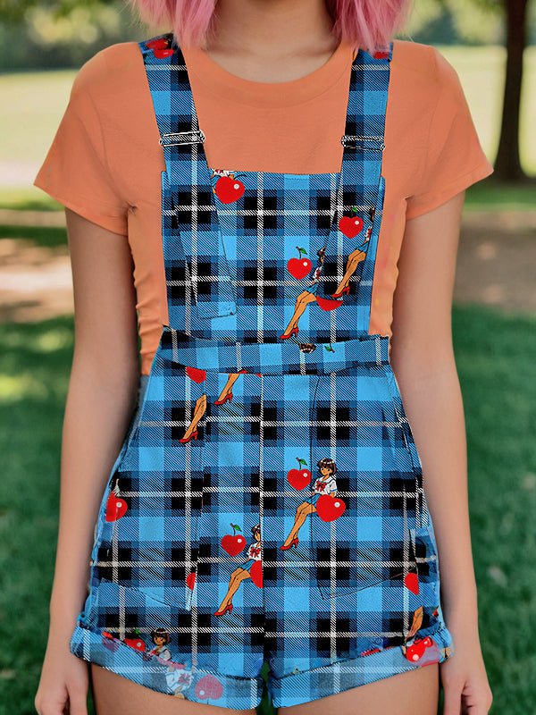 Vintage Pin-Up Blue Plaid Overall Shorts