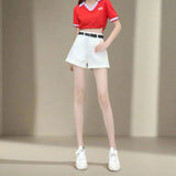 White High Waist Streetwear Solid Shorts - In Control Clothing