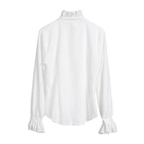 White Vintage High Neck Ruffle Long Sleeve Shirt - In Control Clothing