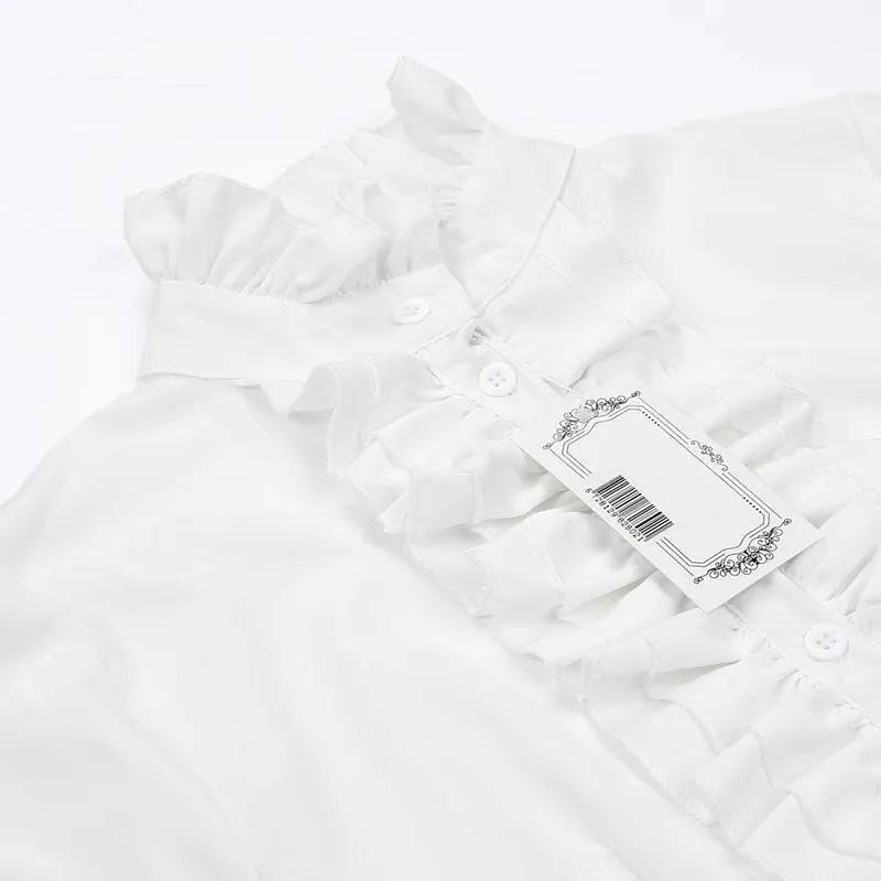 Shop White Ruffle High Neck Shirt - In Control Clothing Shop White Ruffle High Neck Shirt - In Control Clothing