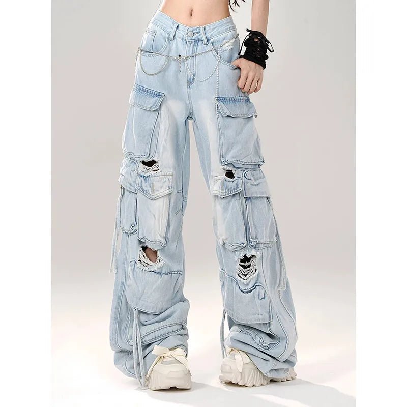 Womens Acubi Aesthetic Blue Jeans - Y2k Denim Pants - In Control Clothing