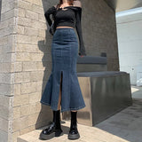 Womens Acubi Aesthetic Midi Denim Skirt - In Control Clothing
