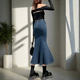 Womens Acubi Aesthetic Midi Denim Skirt - In Control Clothing
