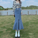 Womens Acubi Aesthetic Midi Denim Skirt - In Control Clothing