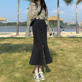 Womens Acubi Aesthetic Midi Denim Skirt - In Control Clothing