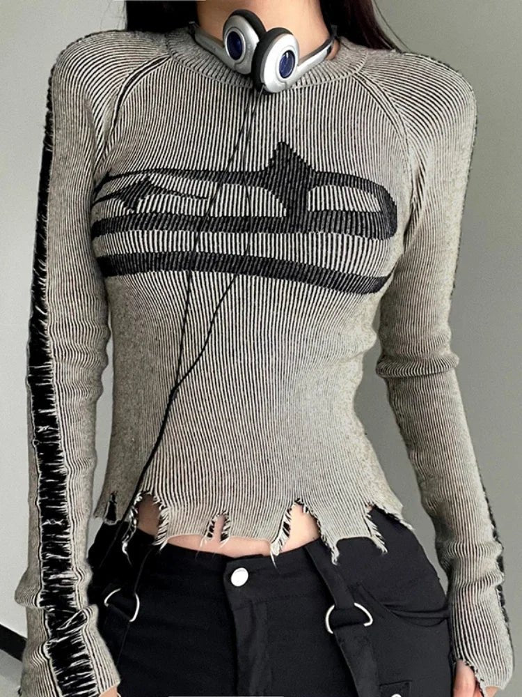 Womens Acubi Long Sleeve Ripped Vintage Sweater - In Control Clothing