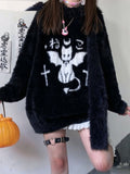 Women’s Black Fuzzy Oversized Harajuku Knit Sweater - In Control Clothing