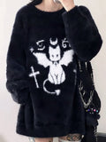 Women’s Black Fuzzy Oversized Harajuku Knit Sweater - In Control Clothing