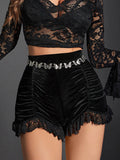 Womens Black Velvet Ruched Shorts - In Control Clothing