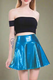 Womens Blue PU Mini Skirt - Shiny Metallic - In Control Clothing