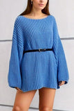 Women's Boat Neck Mini Sweater Dress with Dropped Shoulders - In Control Clothing