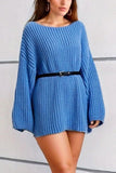 Women's Boat Neck Mini Sweater Dress with Dropped Shoulders - In Control Clothing
