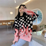 Womens Checkerboard Flame Sweater - In Control Clothing