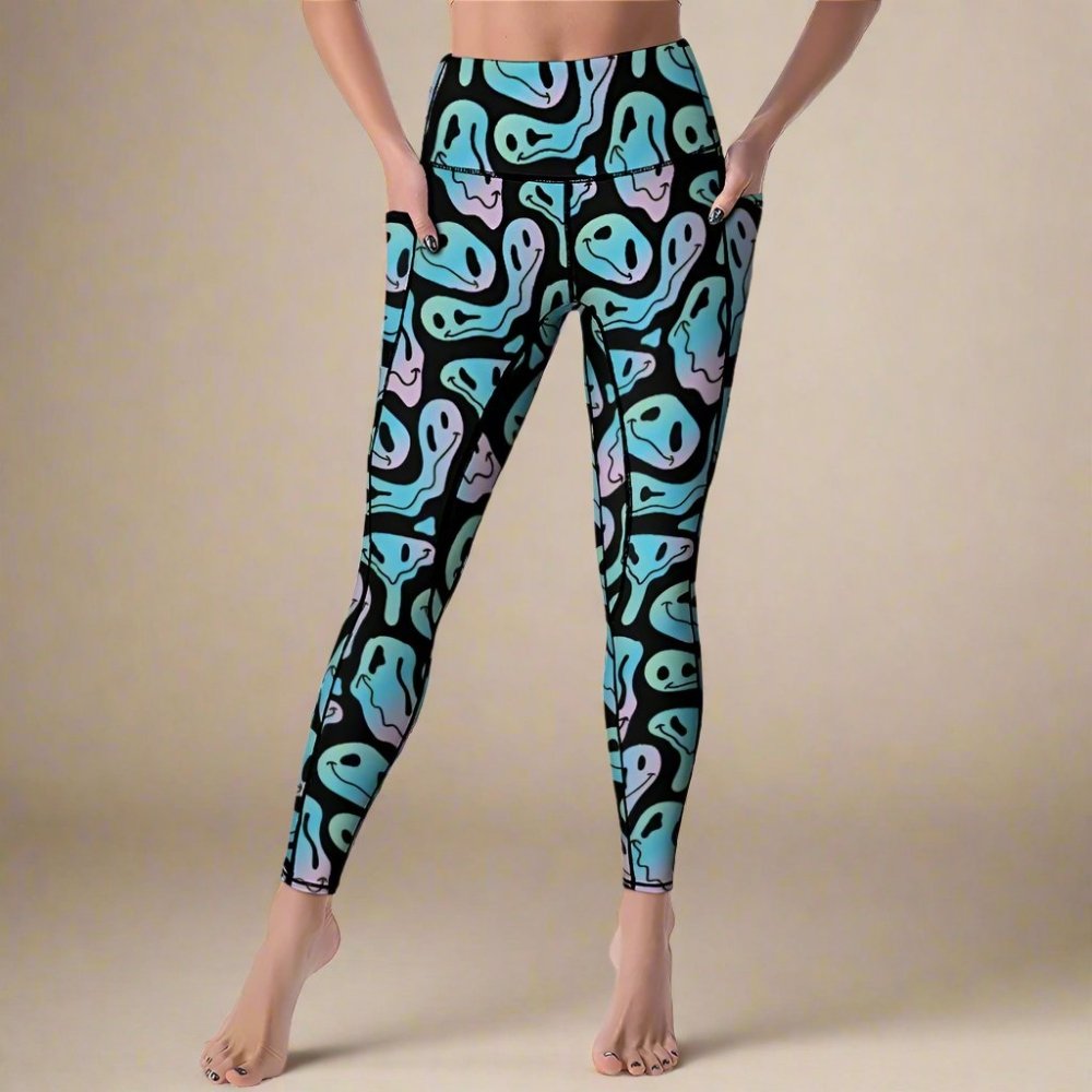 Womens Colorful Smiley Yoga Leggings - In Control Clothing