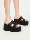 Women's Dressy Black Platform Sandals with Curved Heel - In Control Clothing