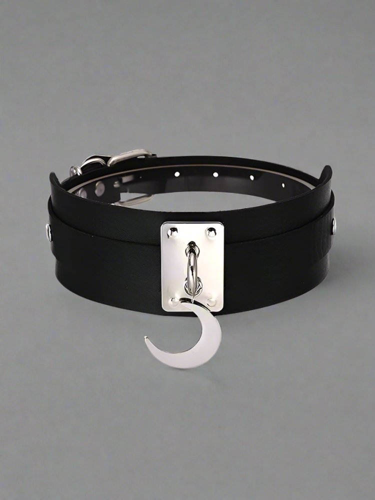 Women's Gothic Big Moon Choker - Black Crescent Collar Necklace - In Control Clothing